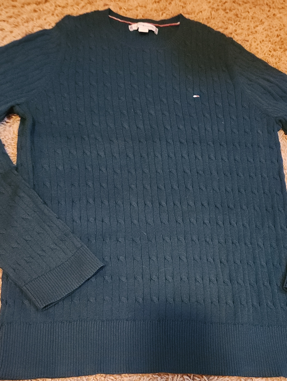 Tommy Hilfiger Womans Emerald Green Cable-Knit Crewneck Sweater Size Large